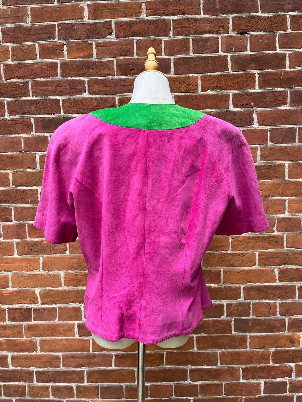 Danier Pink Green Yellow Colourblock Suede V-Neck Button Front Jacket - Picture 5 of 7